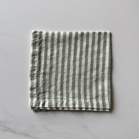 Linen Dinner Napkin - Green and White Stripe