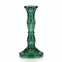 Green Glass Taper Candle Holder - 8 Inch