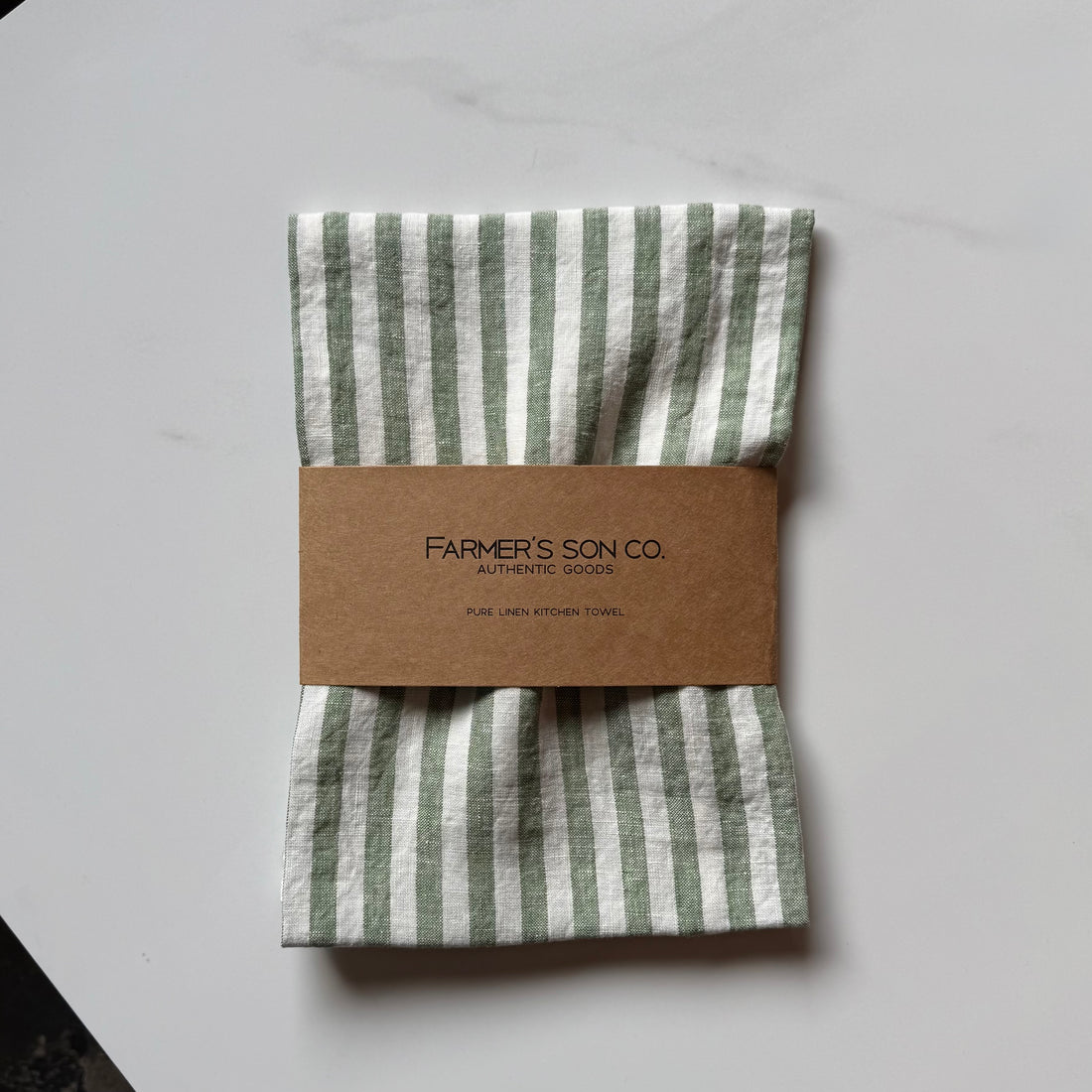 Linen Kitchen Towel - Green & White Ticking