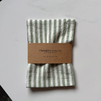 Linen Kitchen Towel - Green & White Ticking
