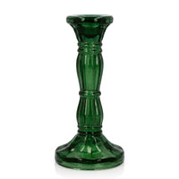 Green Glass Taper Candle Holder - 6 Inch