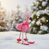 Felt Skiing Flamingo Holiday Decoration