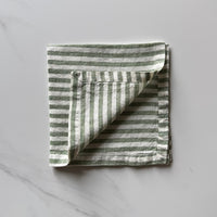 Linen Dinner Napkin - Green and White Stripe