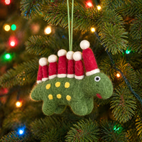 Felt Green Dinosaur with Santa Hats Hanging Decoration