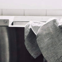 Linen Kitchen Towel - Black Pencil Stripe