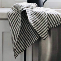 Linen Kitchen Towel - Grey & White Ticking