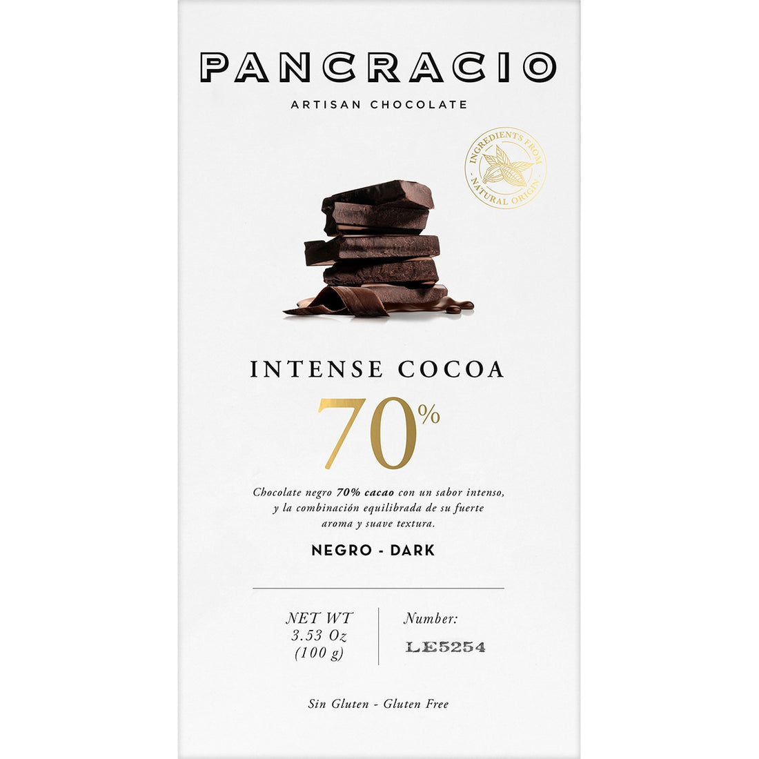 Pancracio - 70% Intense Cocoa Chocolate Bar