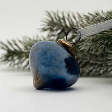 Navy Crackle Glass Lantern Ornament - Three Inch