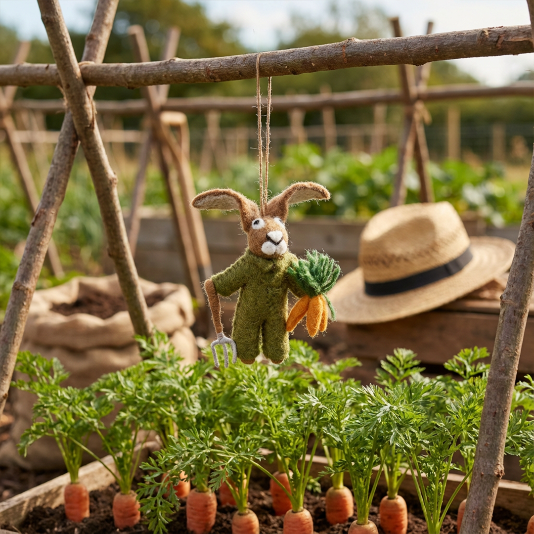 Felt Gordon the Gardening Hare Hanging Decoration
