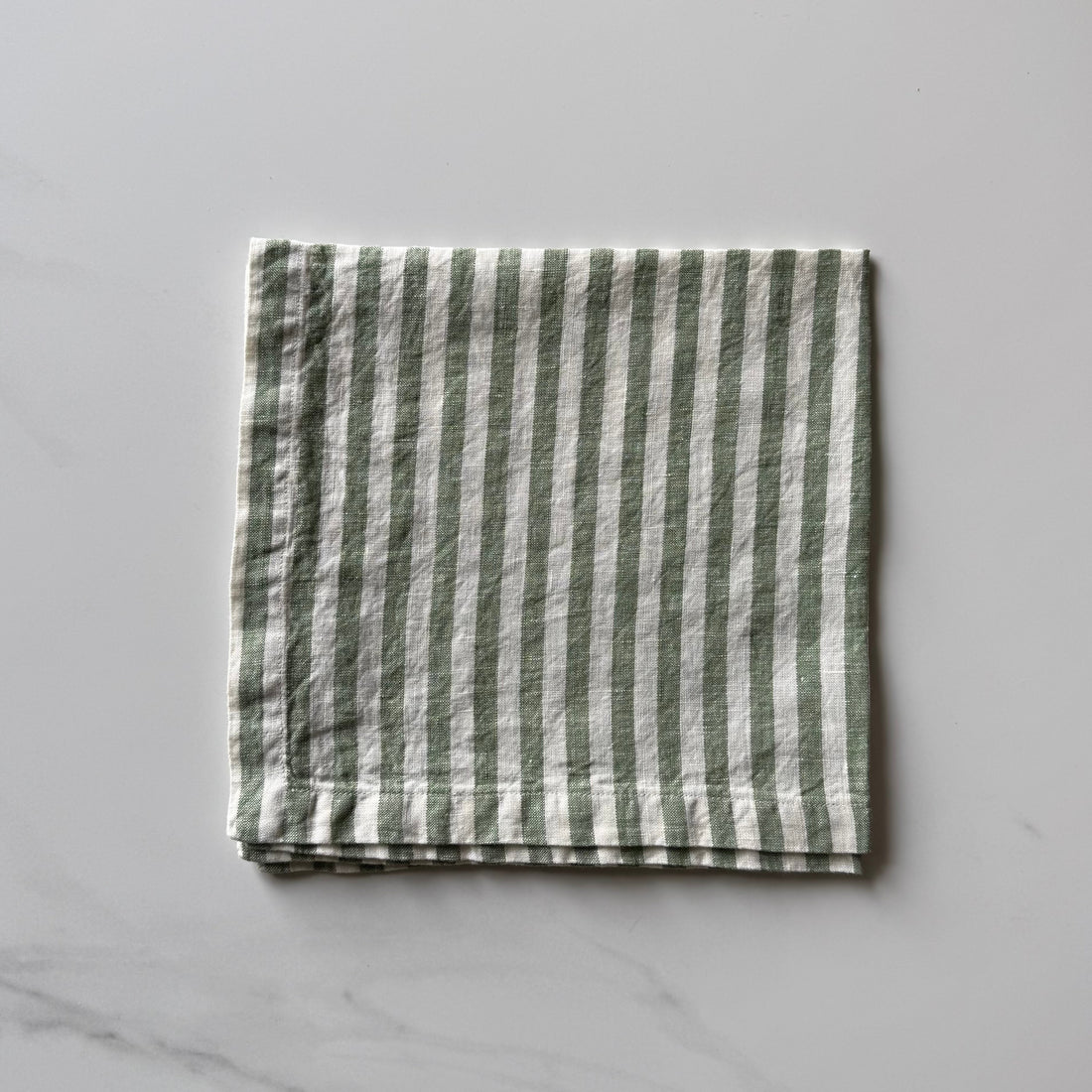 Linen Dinner Napkin - Green and White Stripe