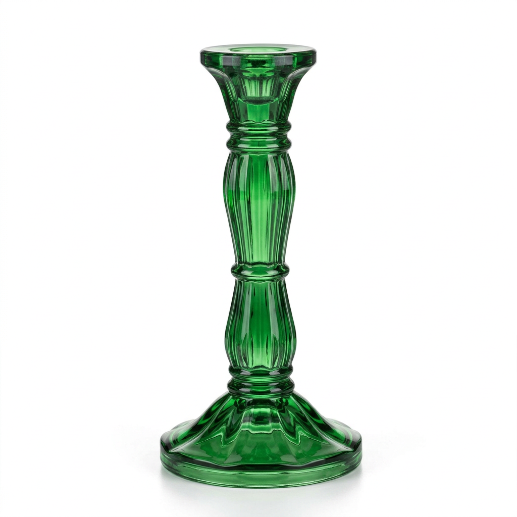 Green Glass Taper Candle Holder - 8"