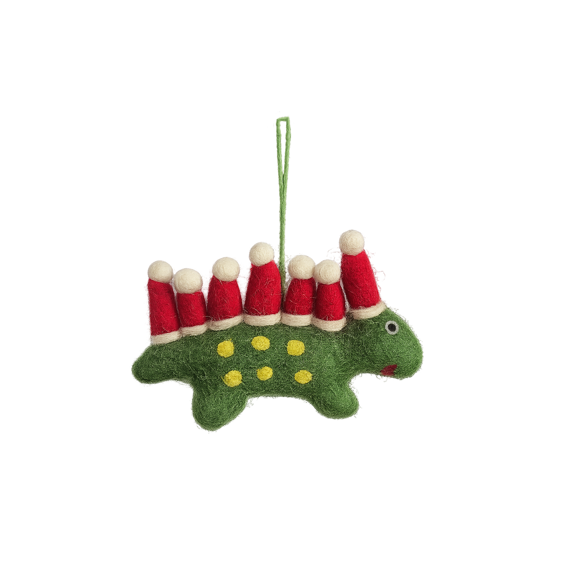 Felt Green Dinosaur with Santa Hats Hanging Decoration