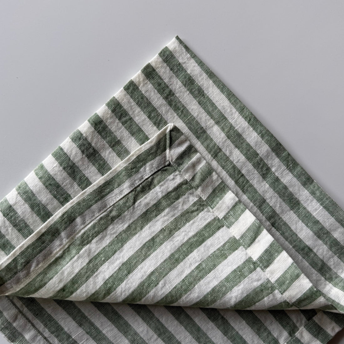 Linen Dinner Napkin - Green and White Stripe
