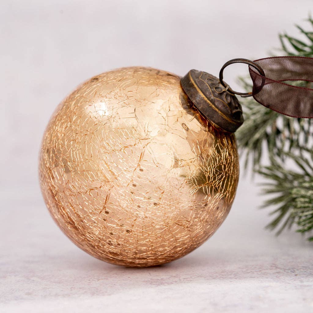Champagne Crackle Glass Ornament - Three Inch