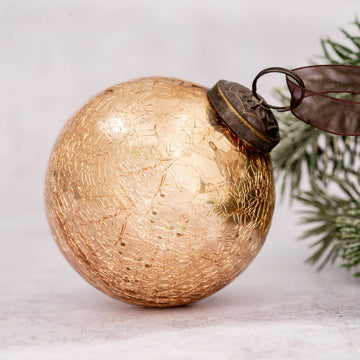Champagne Crackle Glass Ornament - Three Inch