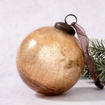 Champagne Crackle Glass Ornament - Four Inch