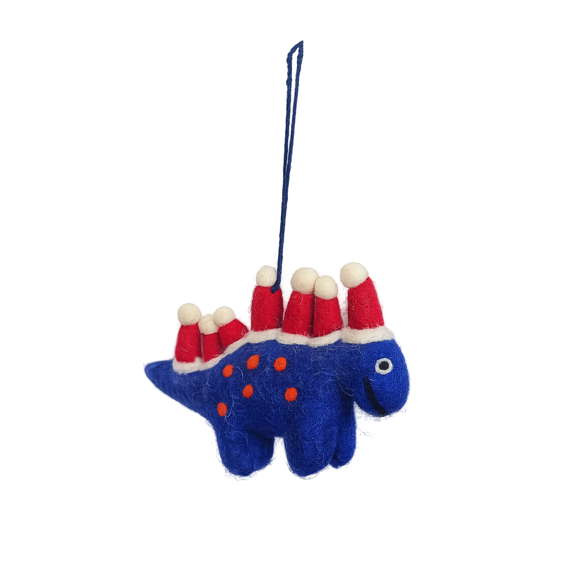Felt Blue Dinosaur with Santa Hats Hanging Decoration