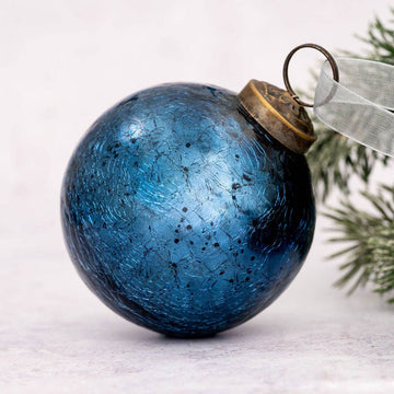 Navy Crackle Glass Ornament - Three Inch