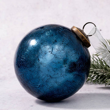 Navy Crackle Glass Ornament - Four Inch