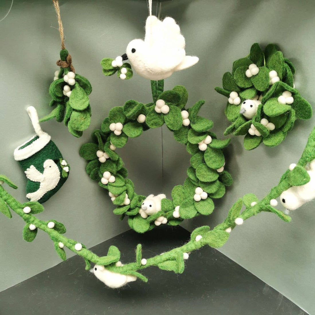 Felt Mistletoe Dove Hanging Decoration