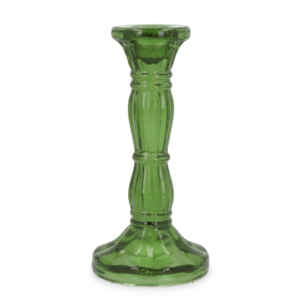 Green Glass Taper Candle Holder - 6"