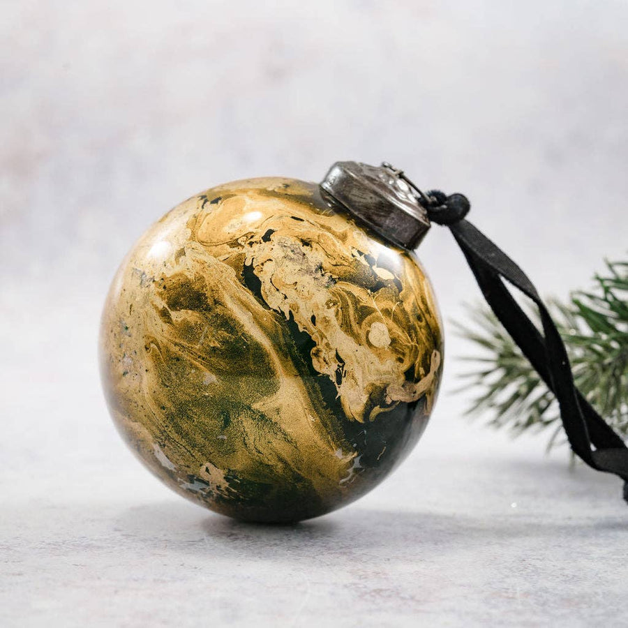 Emerald Marble Glass Hanging Ornament - Three Inch