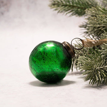 Emerald Crackle Glass Ornament - Two Inch