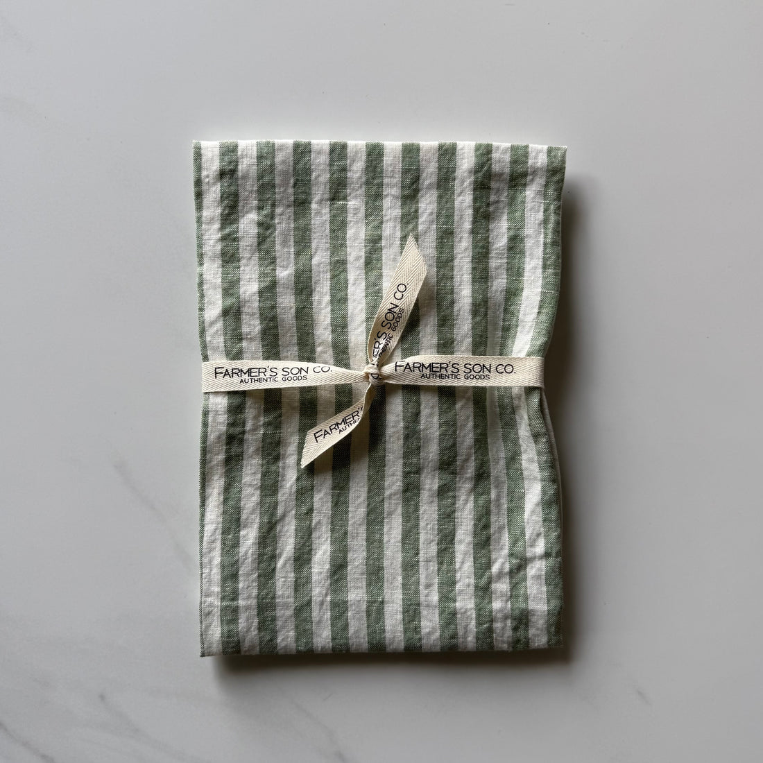 Linen Kitchen Towel - Green & White Ticking