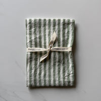 Linen Kitchen Towel - Green & White Ticking