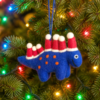 Felt Blue Dinosaur with Santa Hats Hanging Decoration