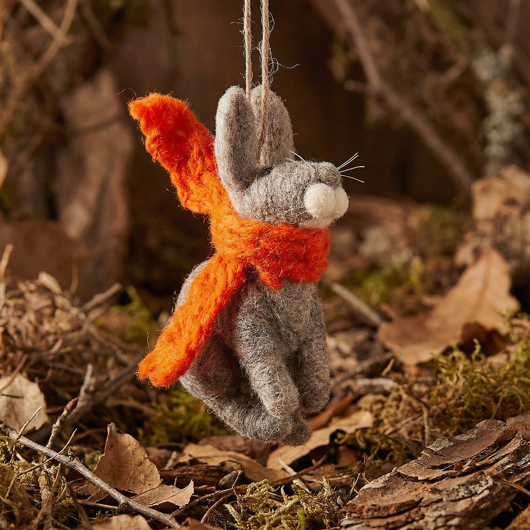 Felt Bunny with Orange Scarf Hanging Decoration