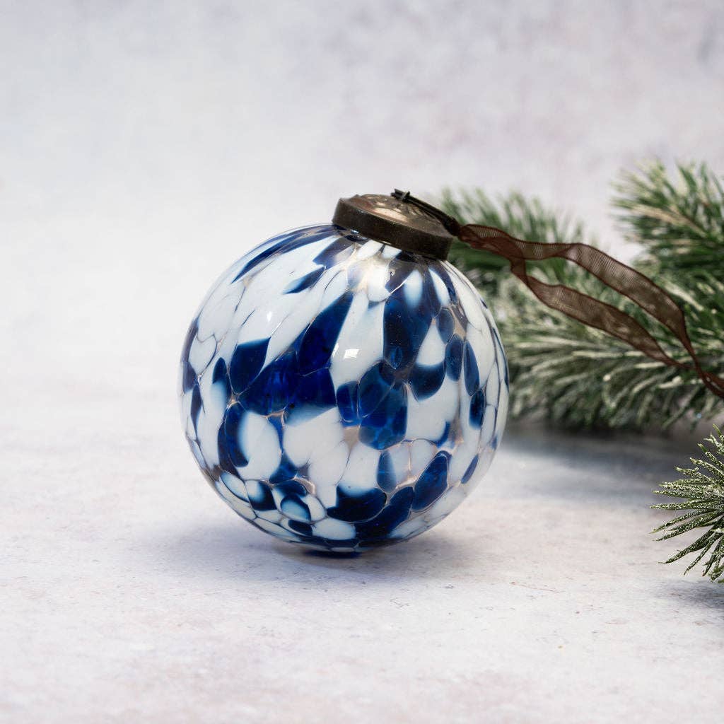 Blue Cheena Glass Hanging Ornament - Three Inch