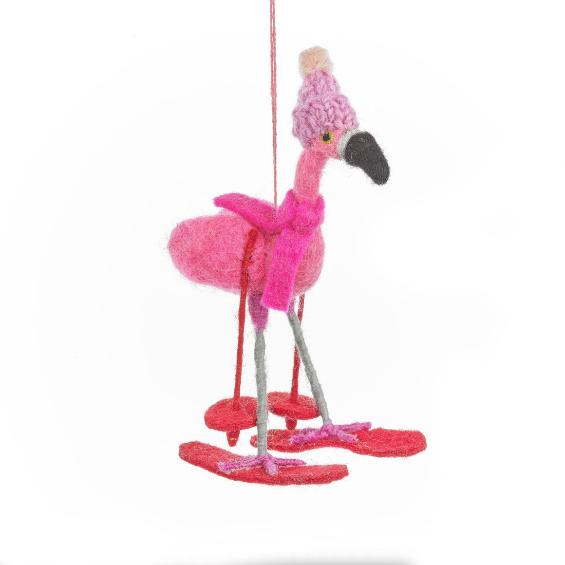 Felt Skiing Flamingo Holiday Decoration