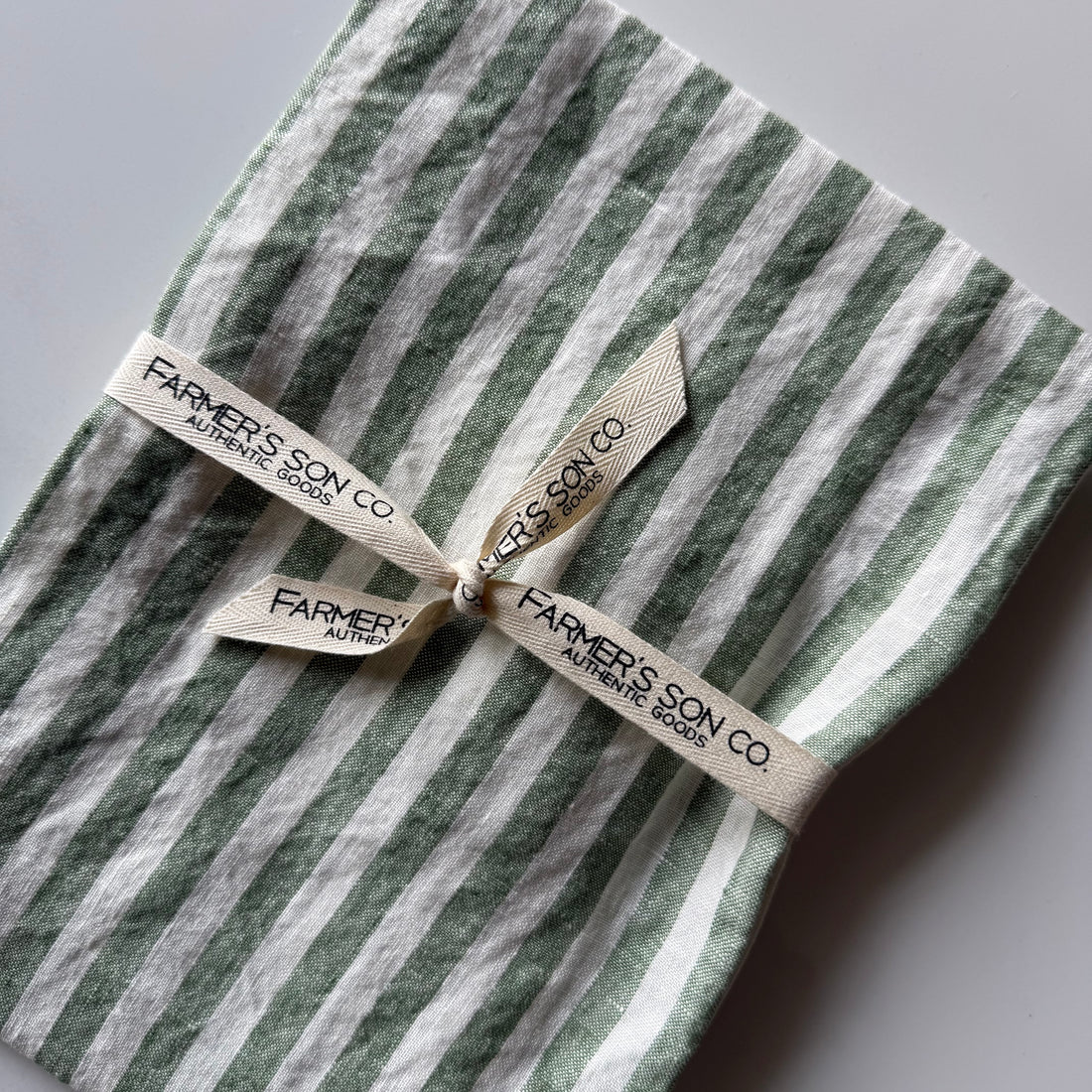 Linen Kitchen Towel - Green & White Ticking