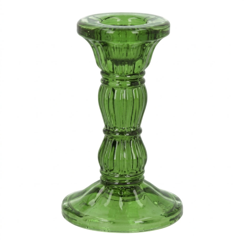 Green Glass Taper Candle Holder - 4"