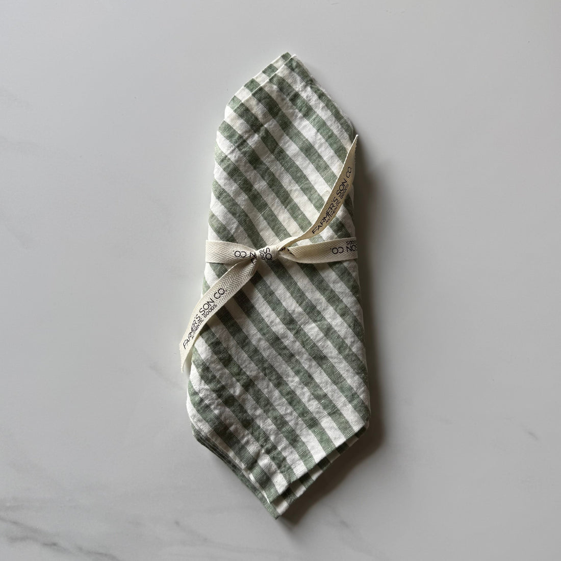 Linen Dinner Napkin - Green and White Stripe