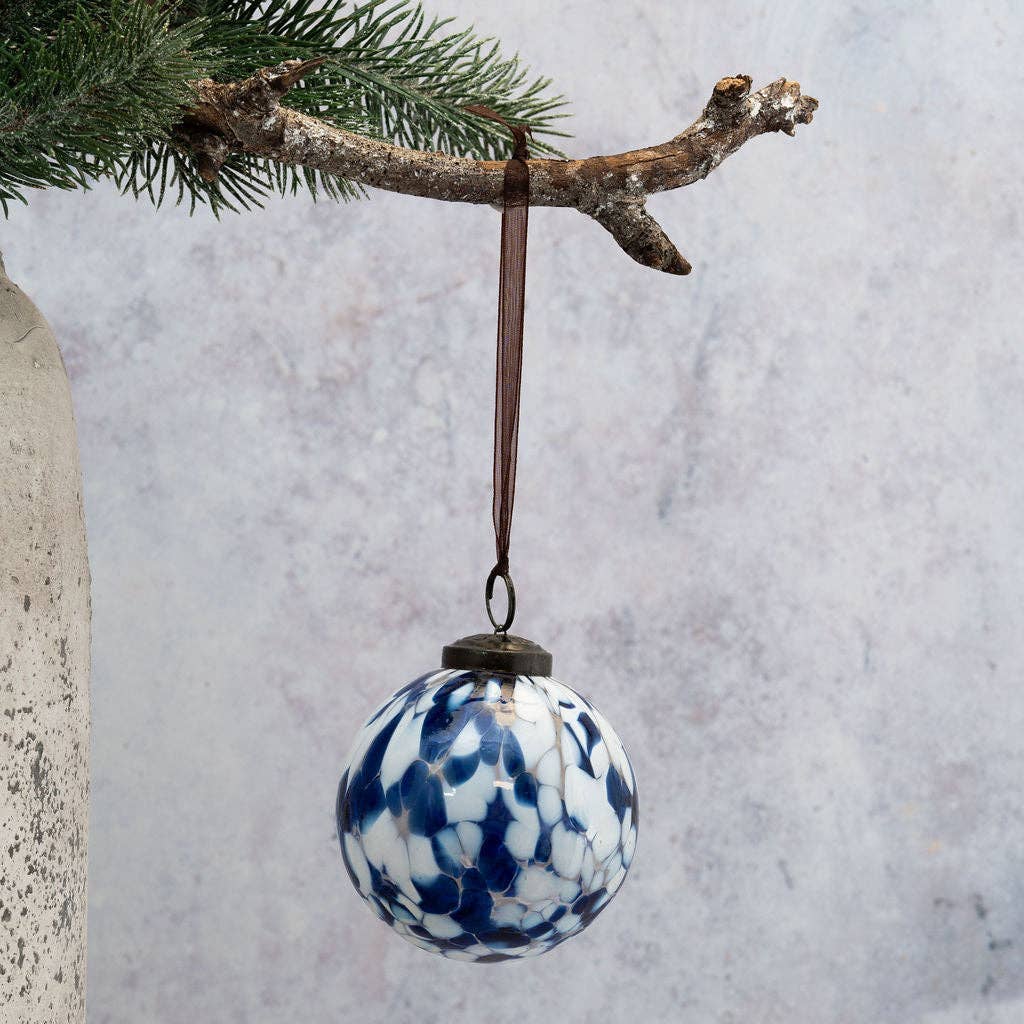 Blue Cheena Glass Hanging Ornament - Three Inch