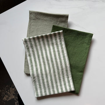 Linen Kitchen Towel - Green & White Ticking