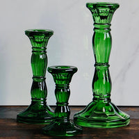 Green Glass Taper Candle Holder - 4 Inch