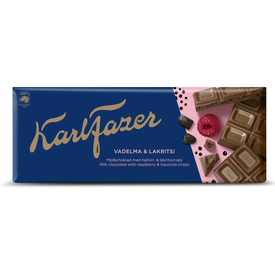 Fazer - Milk Chocolate with Raspberry & Licorice Crisps