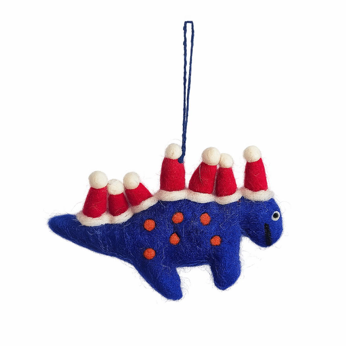 Felt Blue Dinosaur with Santa Hats Hanging Decoration