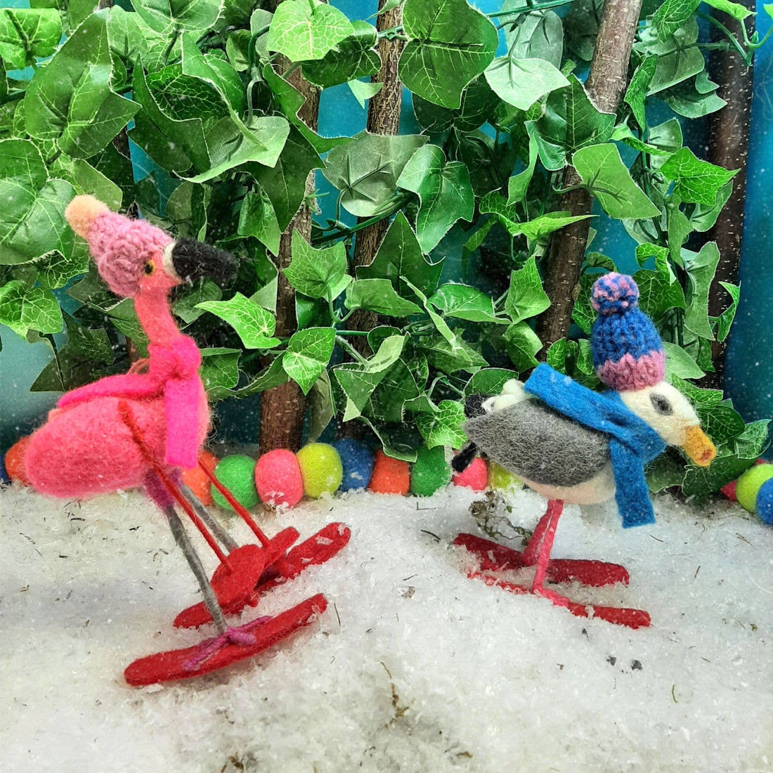 Felt Skiing Flamingo Holiday Decoration