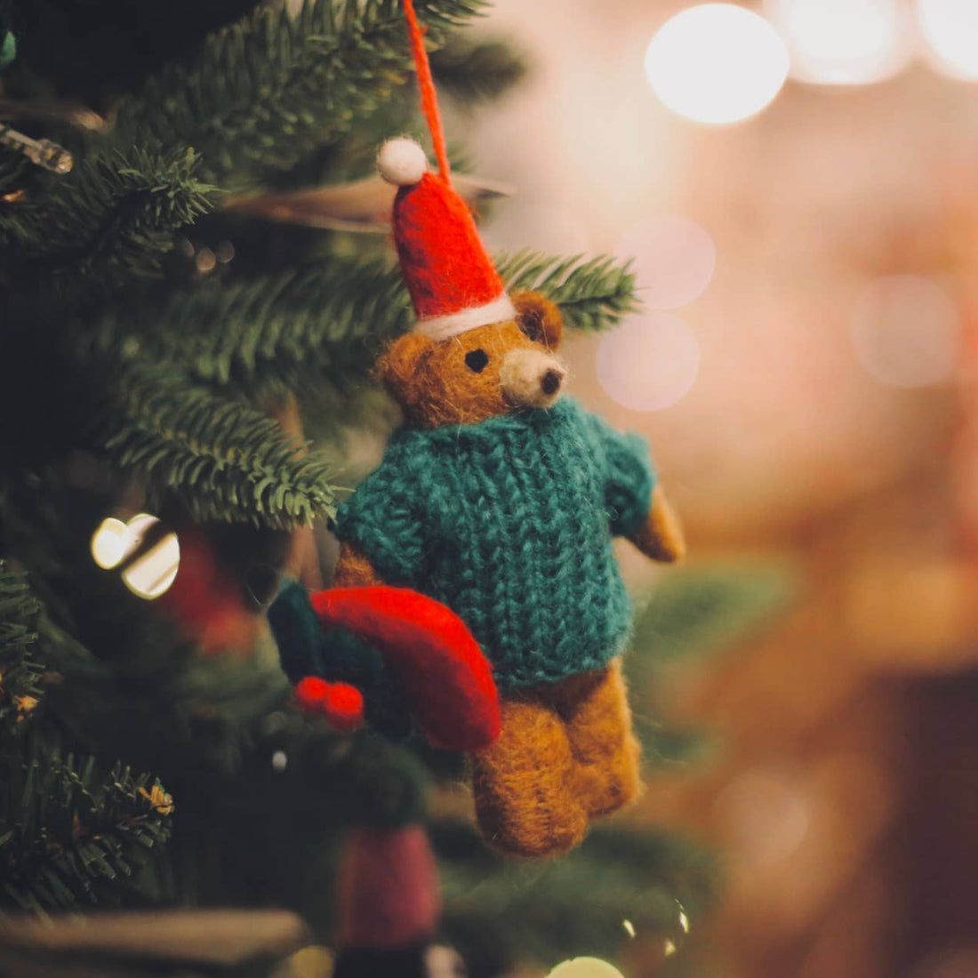Felt Bear with Sweater Hanging Decoration