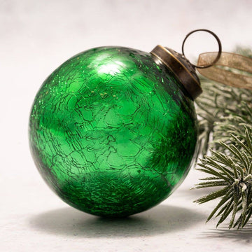 Emerald Crackle Glass Ornament - Three Inch