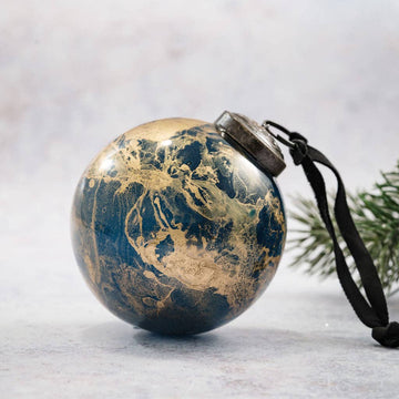 Teal Marble Glass Hanging Ornament - Three Inch