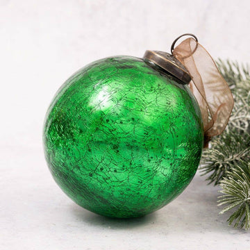 Emerald Crackle Glass Ornament - Four Inch