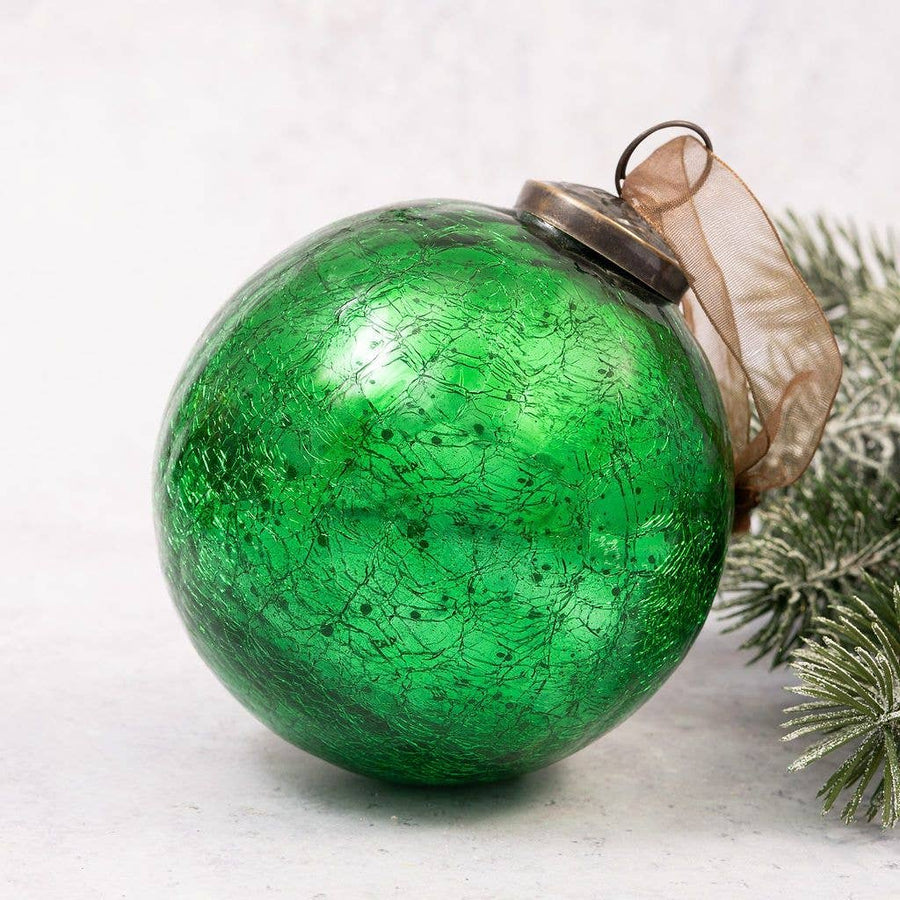 Emerald Crackle Glass Ornament - Four Inch