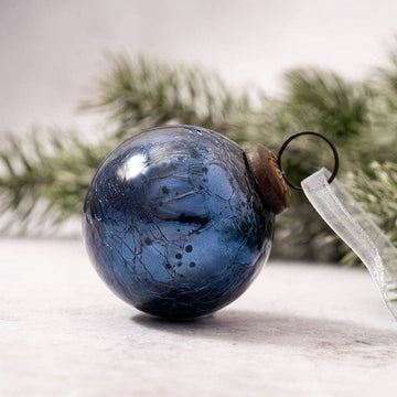 Navy Crackle Glass Ornament - Two Inch