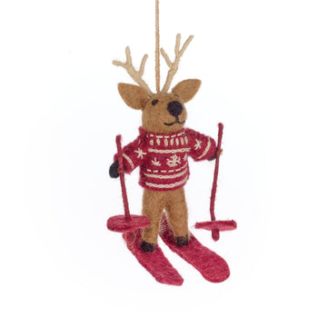 Felt Blitzen the Skiing Reindeer Hanging Decoration