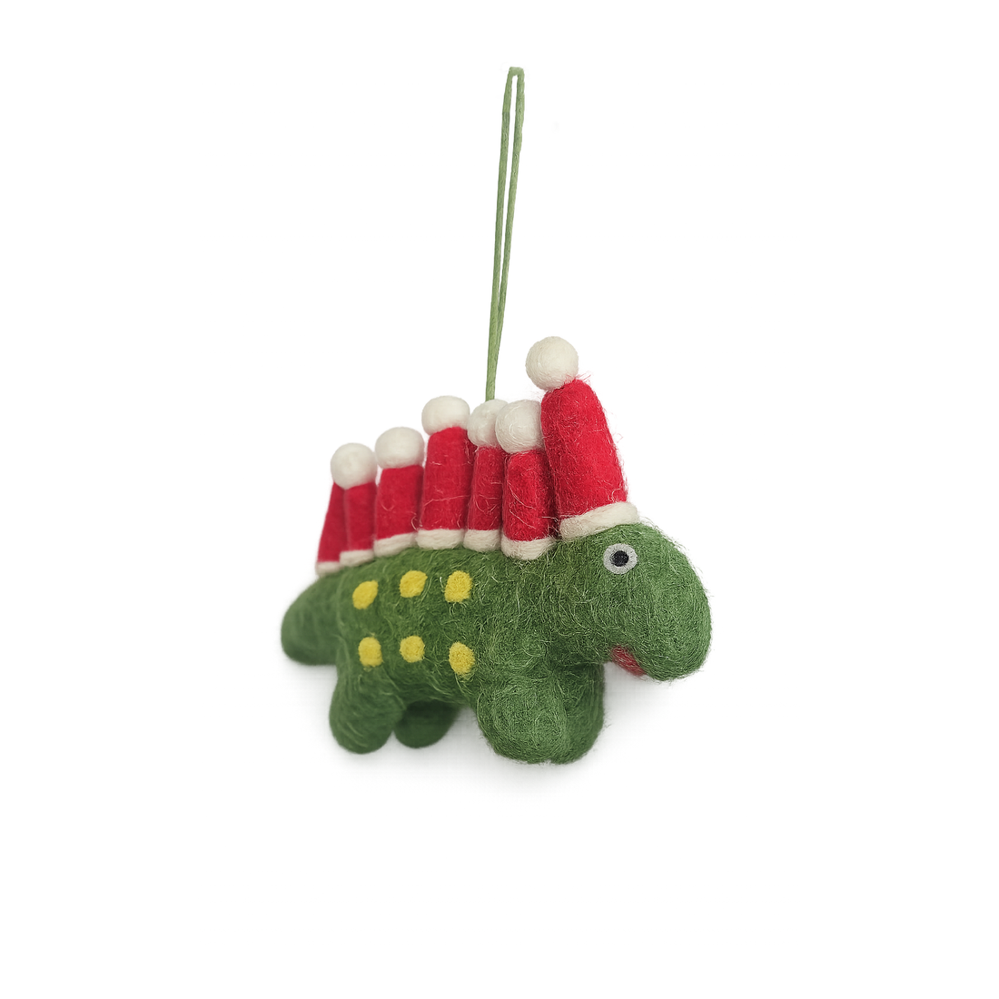 Felt Green Dinosaur with Santa Hats Hanging Decoration